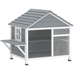 PAWHUT Niche maison pour chat bois - fenêtre verrouillable, étagères, portes, toit ouvrant - blanc gris