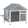 Voir la diapositive 1 : PAWHUT Niche maison pour chat bois - fenêtre verrouillable, étagères, portes, toit ouvrant - blanc gris