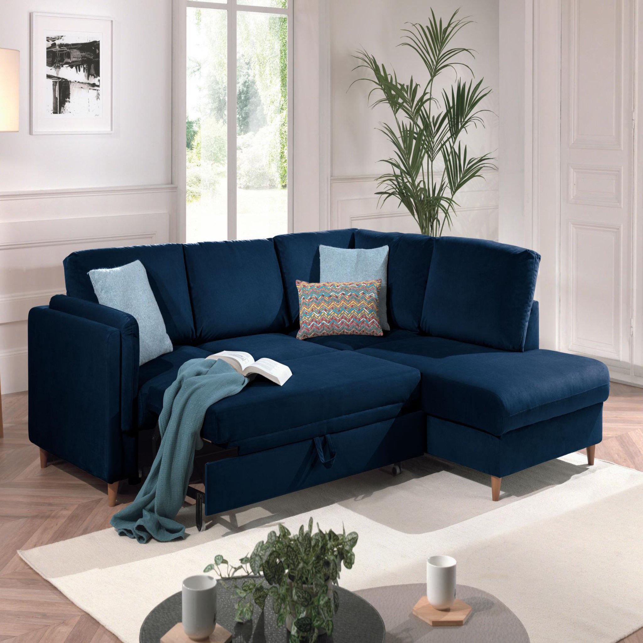 Voir la diapositive 3 : BEST MOBILIER Brooke - canapé d'angle droit - convertible - 5 places - en velours