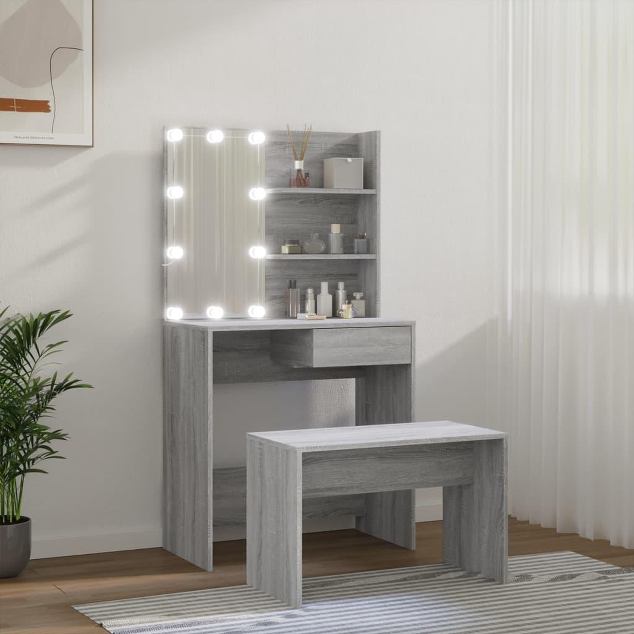 Voir la diapositive 4 : VIDAXL Ensemble de coiffeuse avec LED Sonoma gris Bois d'ingenierie