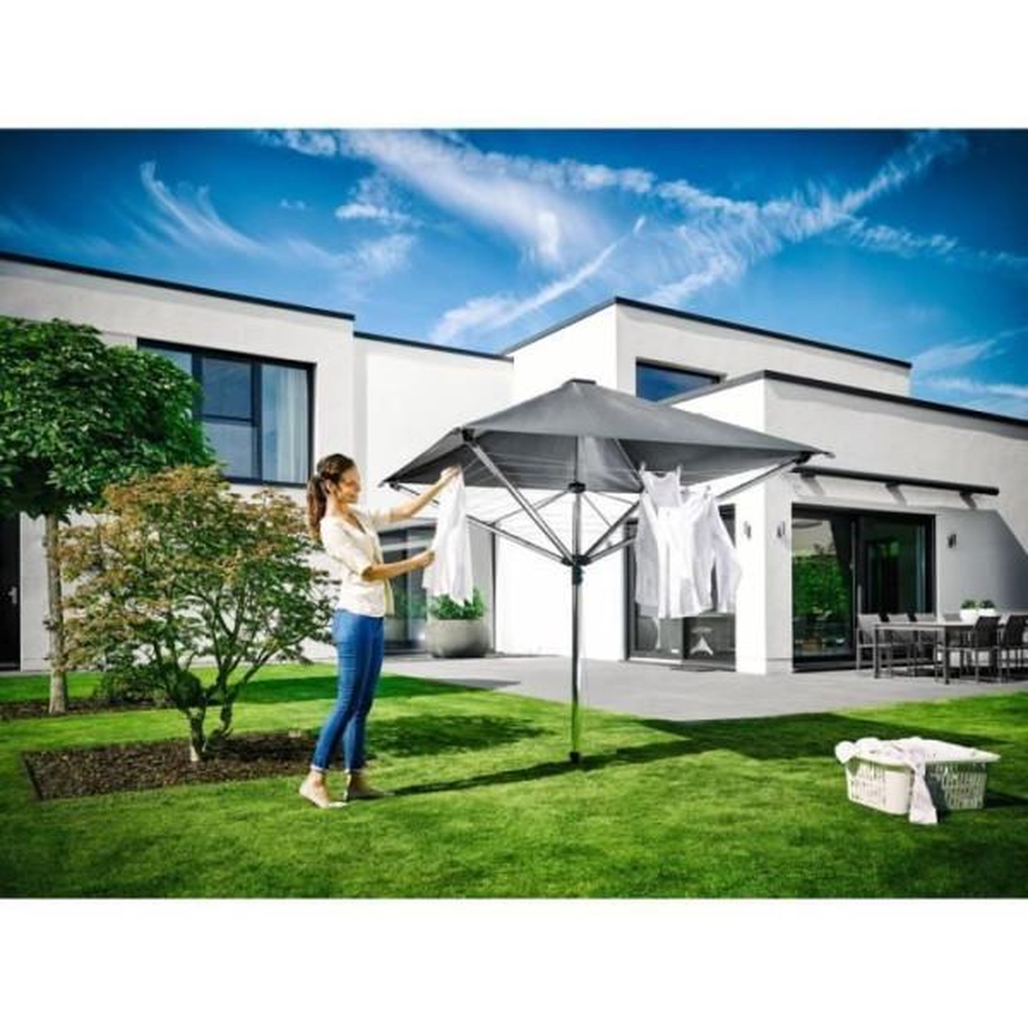 Voir la diapositive 2 : Leifheit Sèche-linge - Séchoir parapluie Leifheit LinoProtect 400 82100, étendoir a linge parapluie avec toit étanche et douille, 40m d'étendage, g