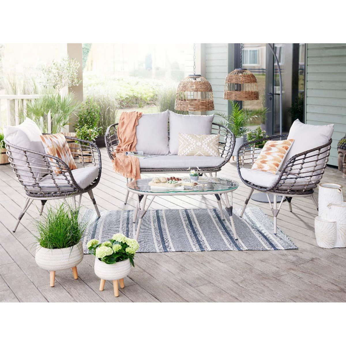 JARDIDECO Salon de jardin en résine tressée brun Evora avec table basse - 4 places