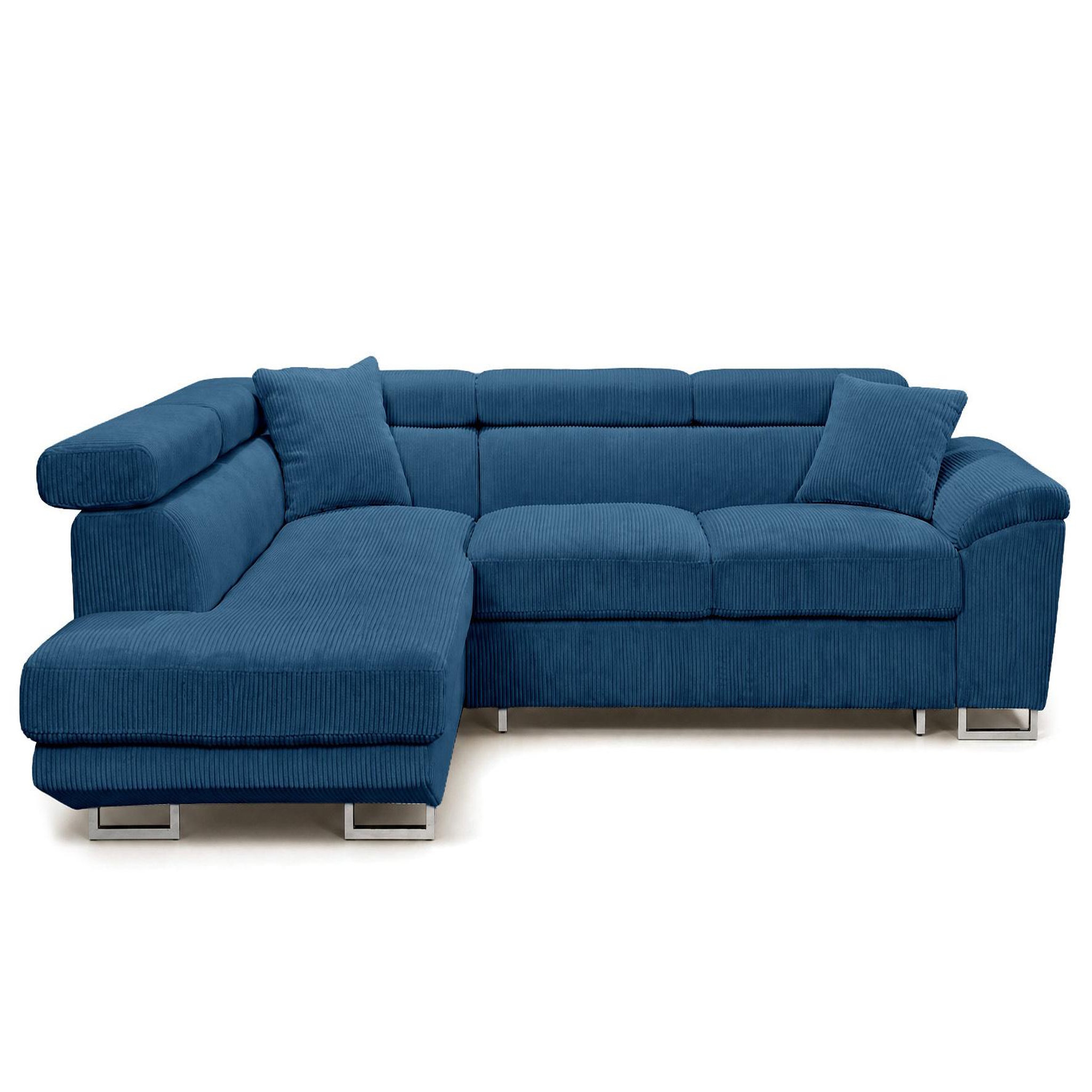 Voir la diapositive 1 : BEST MOBILIER Baoji - canapé d'angle gauche 5 places convertible avec têtières et coffre en velours côtelé