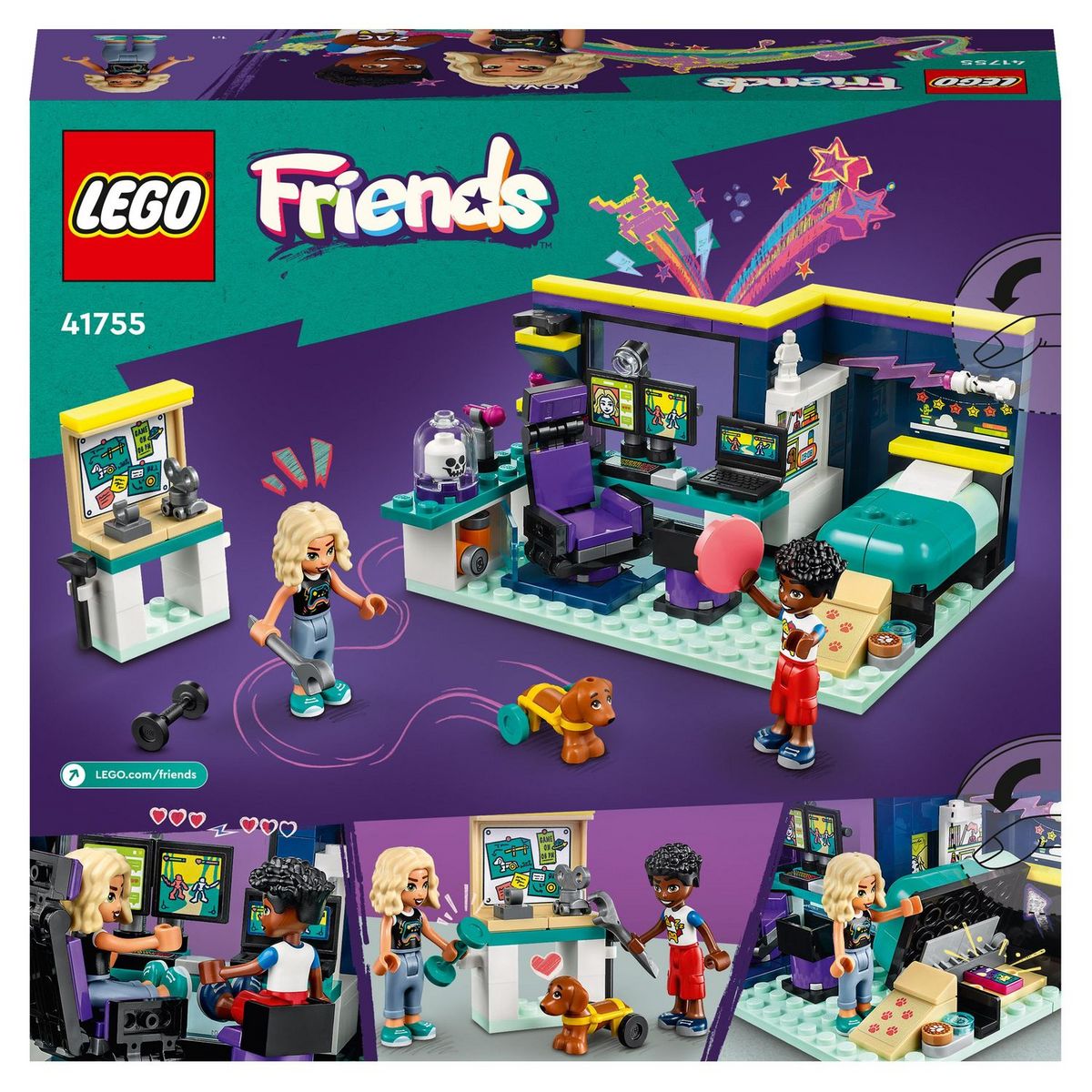 LEGO Friends 41755 La chambre de Nova, Jouet sur le Thème du Gaming, à Collectionner avec la Mini-Poupée 2023 Zac et Chien Pickle