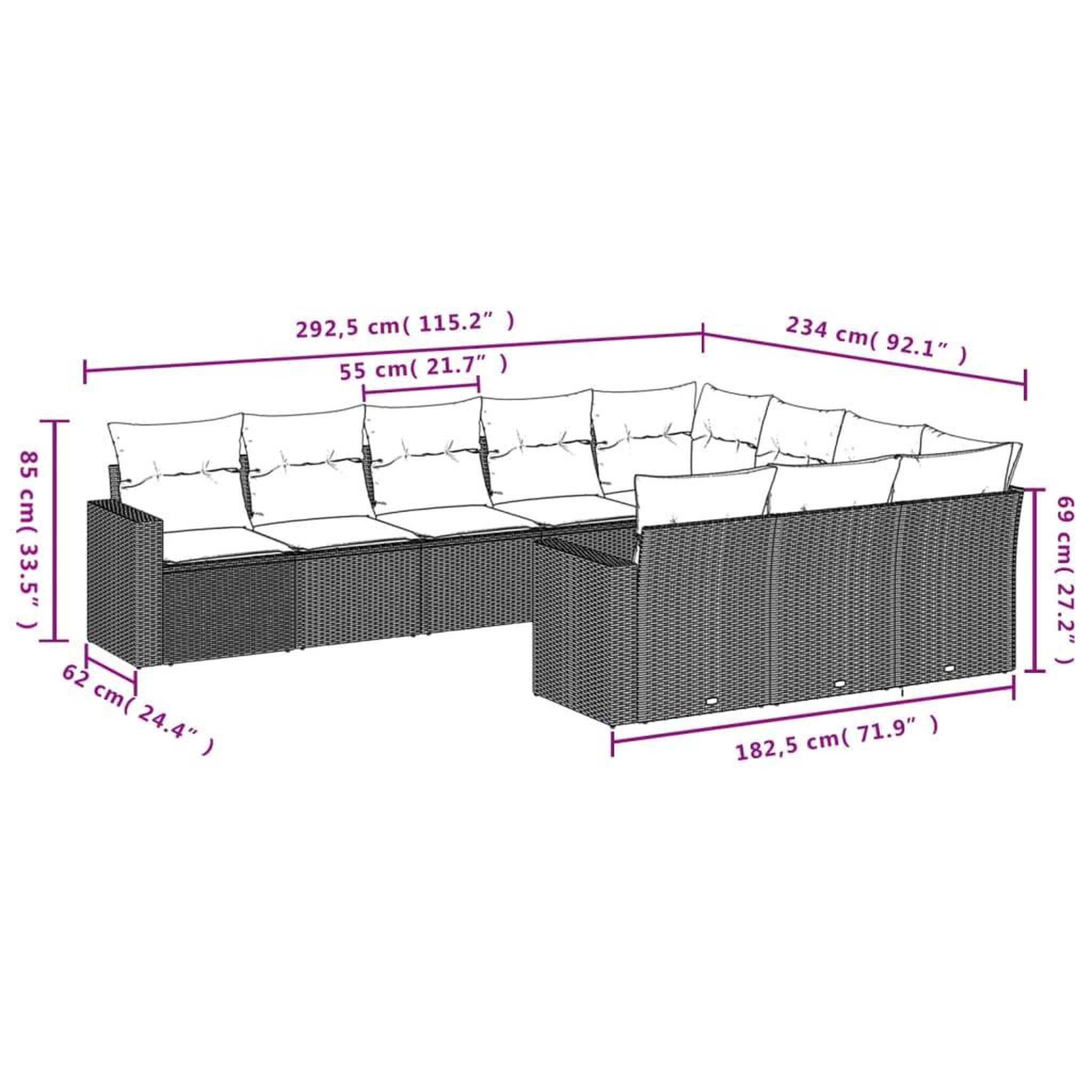 Voir la diapositive 3 : VIDAXL Salon de jardin avec coussins 10 pcs gris resine tressee