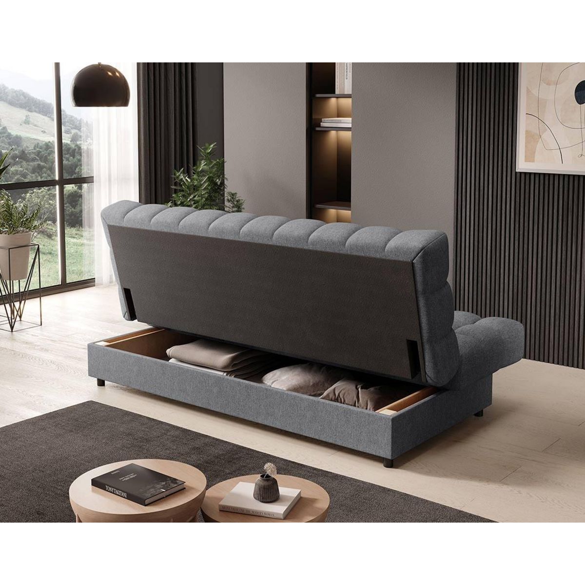 BEST MOBILIER Ezra - canapé convertible clic-clac 3 places avec coffre en tissu texturé