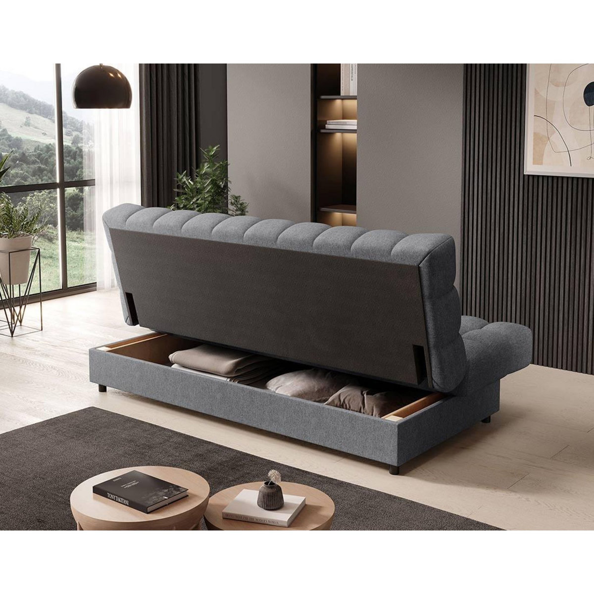 BEST MOBILIER Ezra - canapé convertible clic-clac 3 places avec coffre en tissu texturé