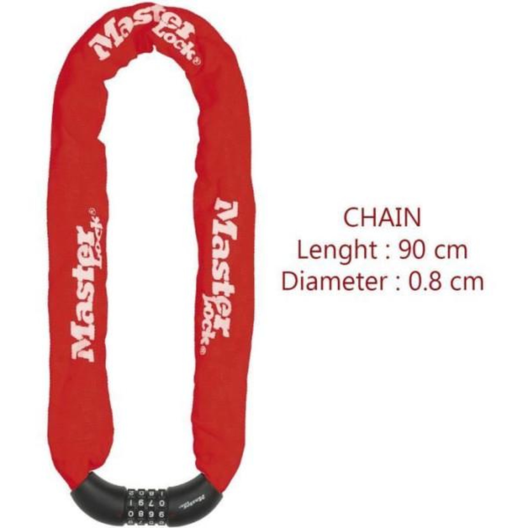 Voir la diapositive 2 : Master lock MASTER LOCK Chaîne Antivol Vélo [Combinaison] [90 cm Chaîne] [Rouge] 8392EURDPROCOLR