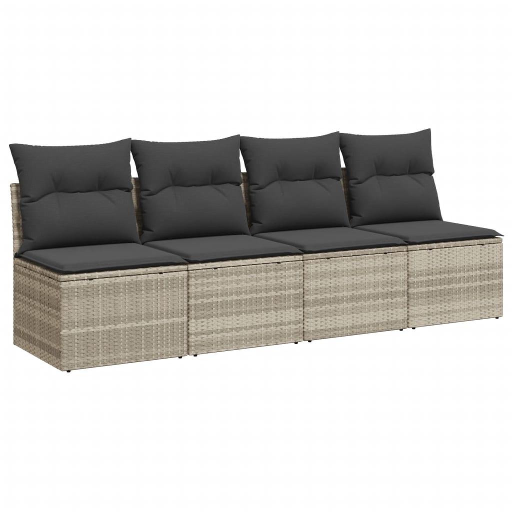 Voir la diapositive 2 : VIDAXL Canape de jardin et coussins 4 places gris clair resine tressee
