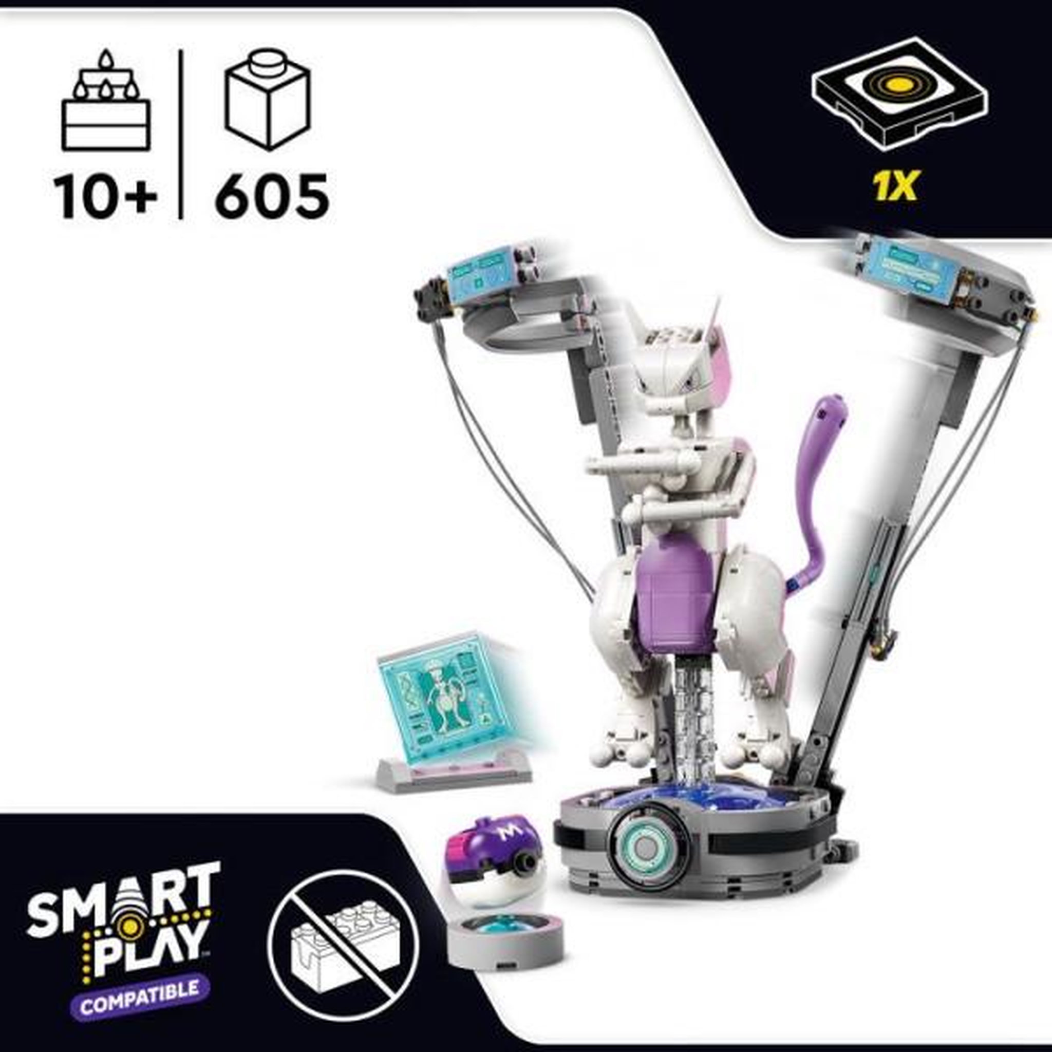 Voir la diapositive 2 : LEGO LEGO Pokémon 72163 - Set de construction comaptible Pokémon SMART Play™ - Mewtwo, Évasion du labo - Des 8 ans
