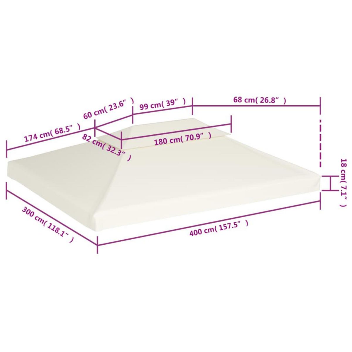 VIDAXL Recouvrement de remplacement d'auvent 310 g/m^2 Blanc creme 3x4m