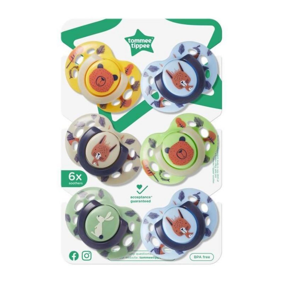 TOMMEE TIPPEE Sucettes - TOMMEE TIPPEE - FUN - 6-18 mois - Lot de 6 - Forme Orthodontique Symétrique - Silicone sans BPA