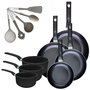 Voir la diapositive 1 : Fackelmann Lot de 4 poêles 20/24/28/30 cm et 3 casseroles 16/18/20 cm Fackelmann Brandao avec 5 ustensiles de cuisine
