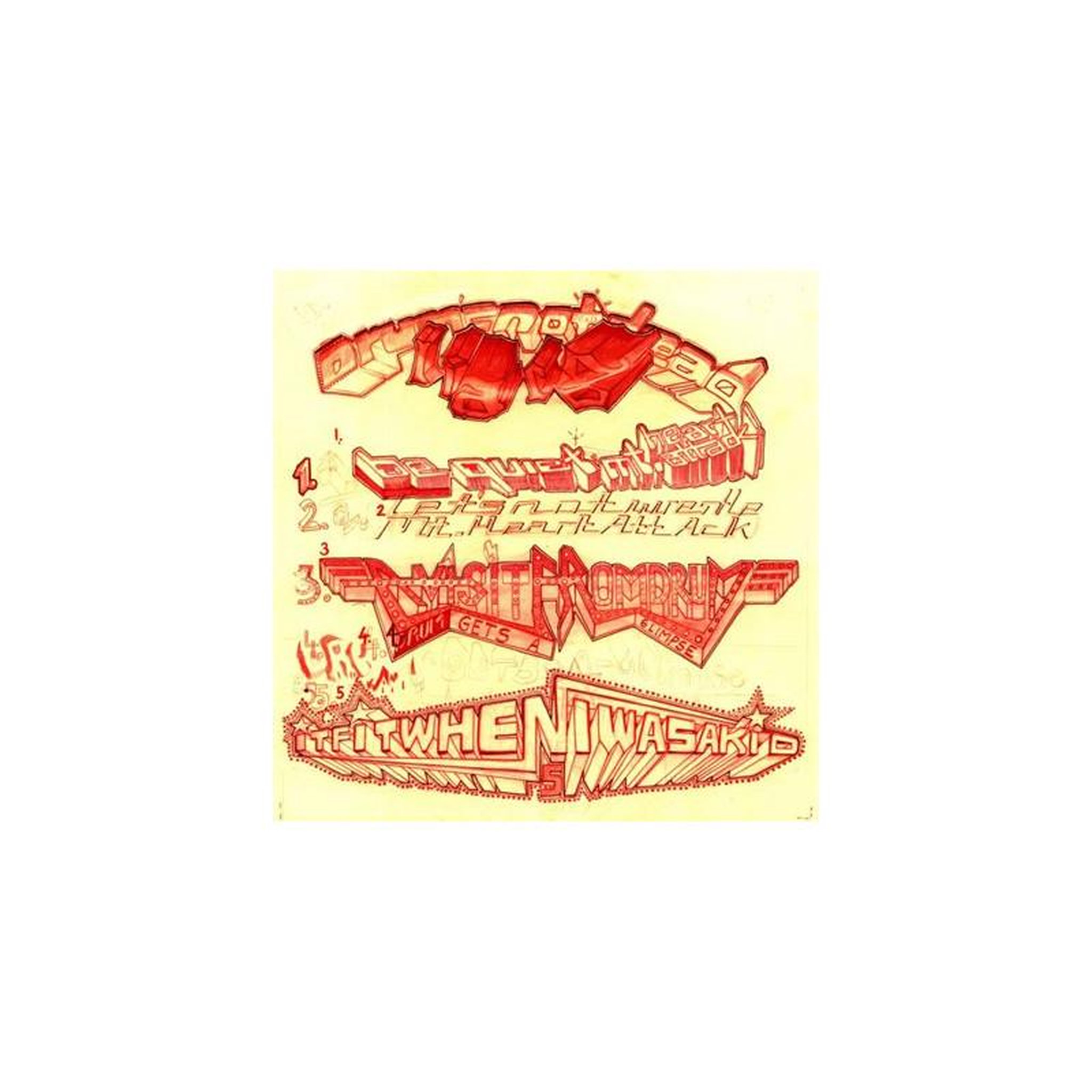 Vinyle disque vinyle artwork typographie rétro rouge orange jaune avec mentions 1 2 3 4