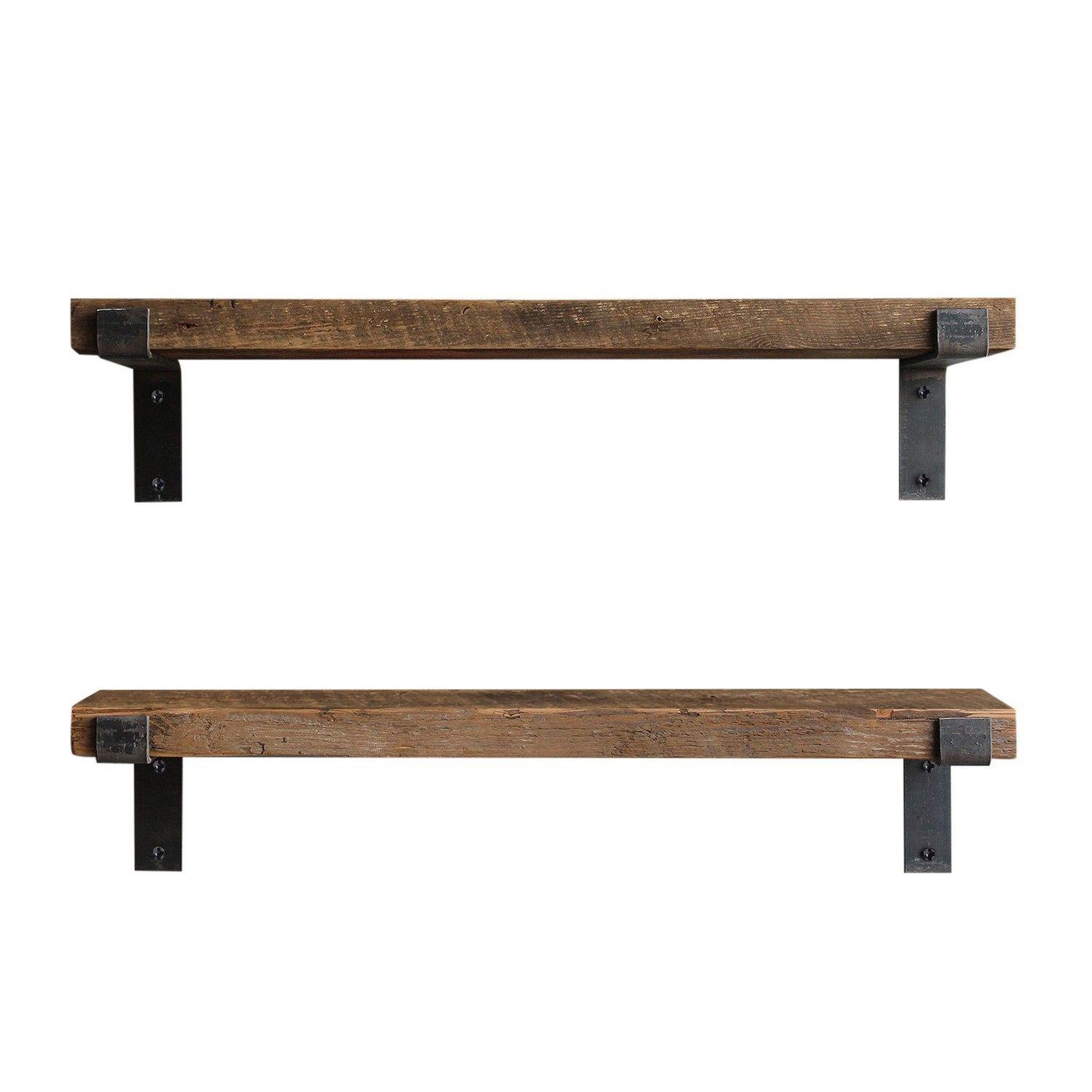 TOILINUX Ensemble de 2 étagères murales en bois et métal design industriel LAMO - L. 60 x l. 14 cm - Marron