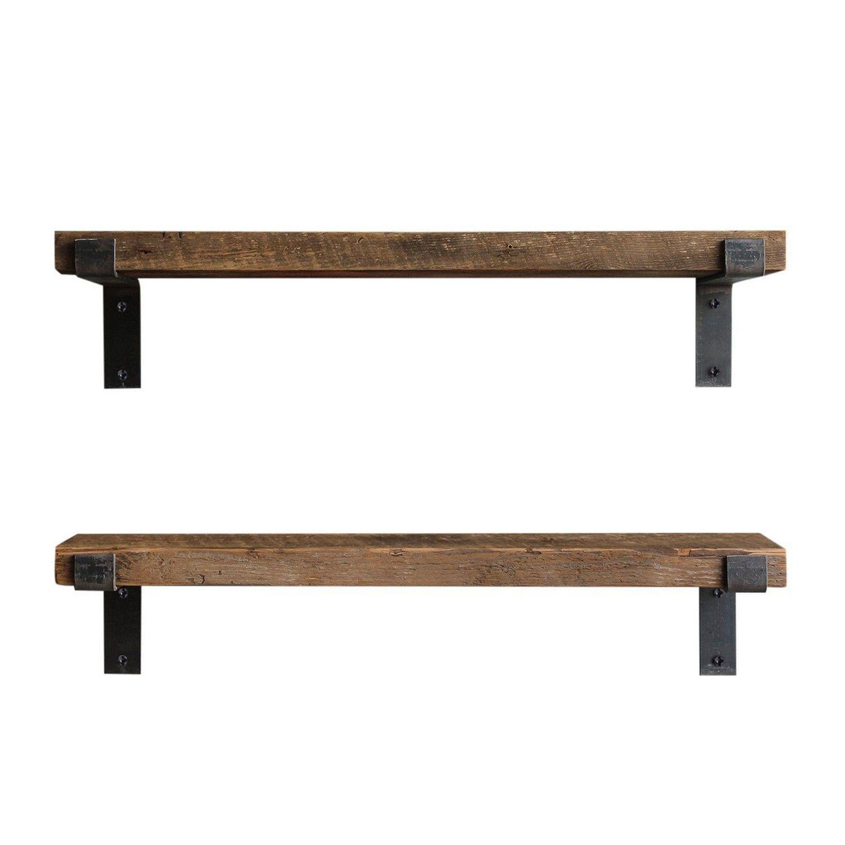 TOILINUX 2 Etagères murales design en bois et métal - L. 60 x l. 14 cm - Marron