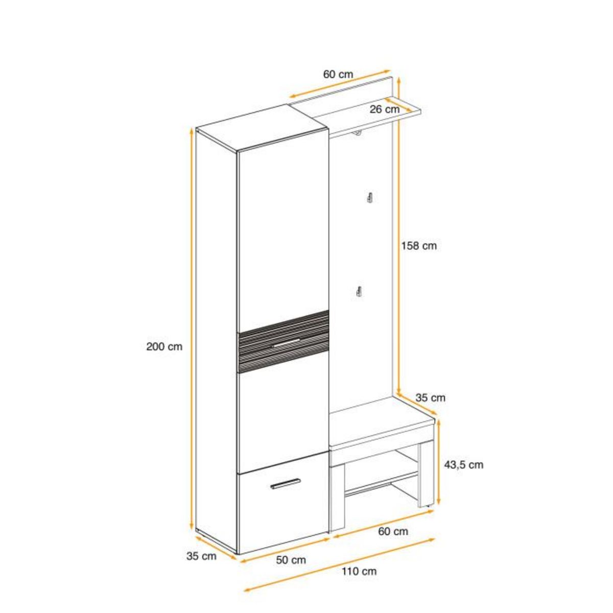 Paris Prix Ensemble Dressing  Gustavo X  200cm Naturel & Blanc