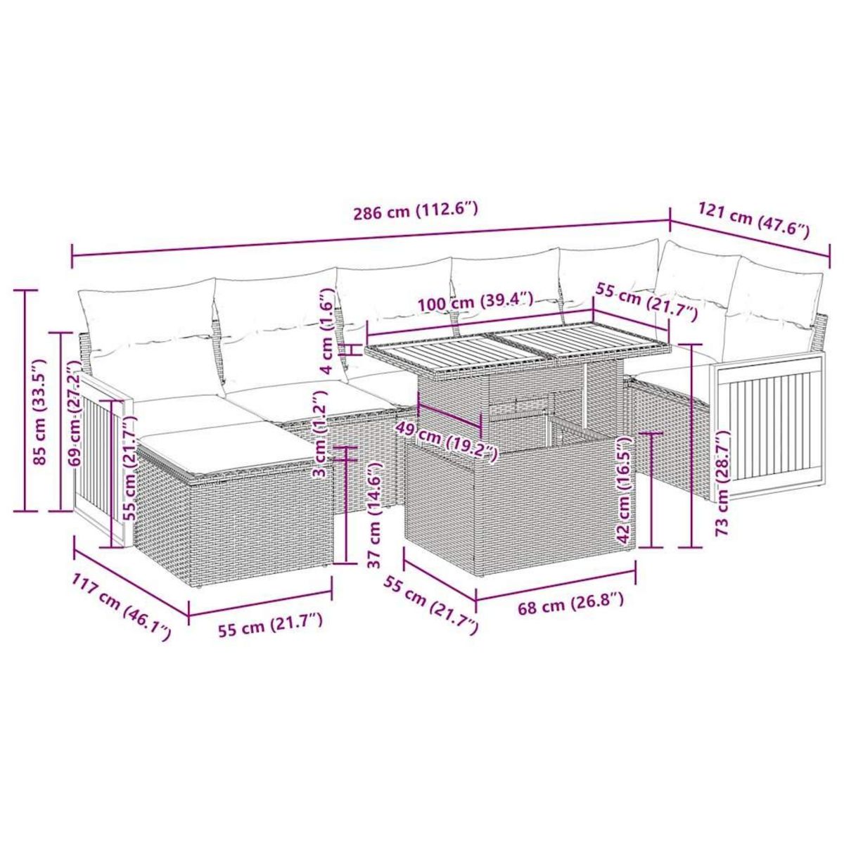 VIDAXL Salon de jardin avec coussins 8 pcs gris resine tressee acacia