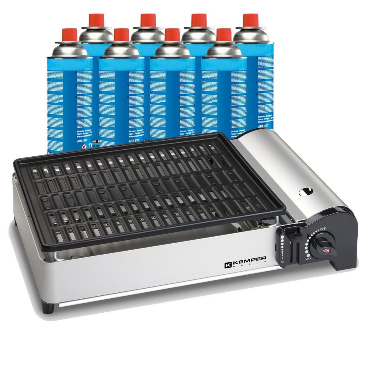 Kemper Barbecue à gaz 1900W Grille anti adhesive + 8 Cartouches gaz KEMPER