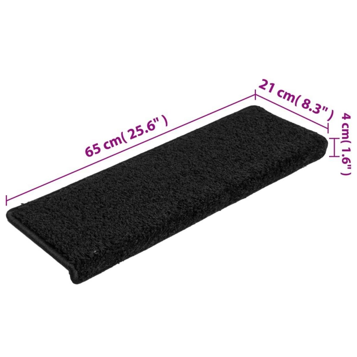 VIDAXL Tapis d'escalier 15 pcs 65x21x4 cm Noir