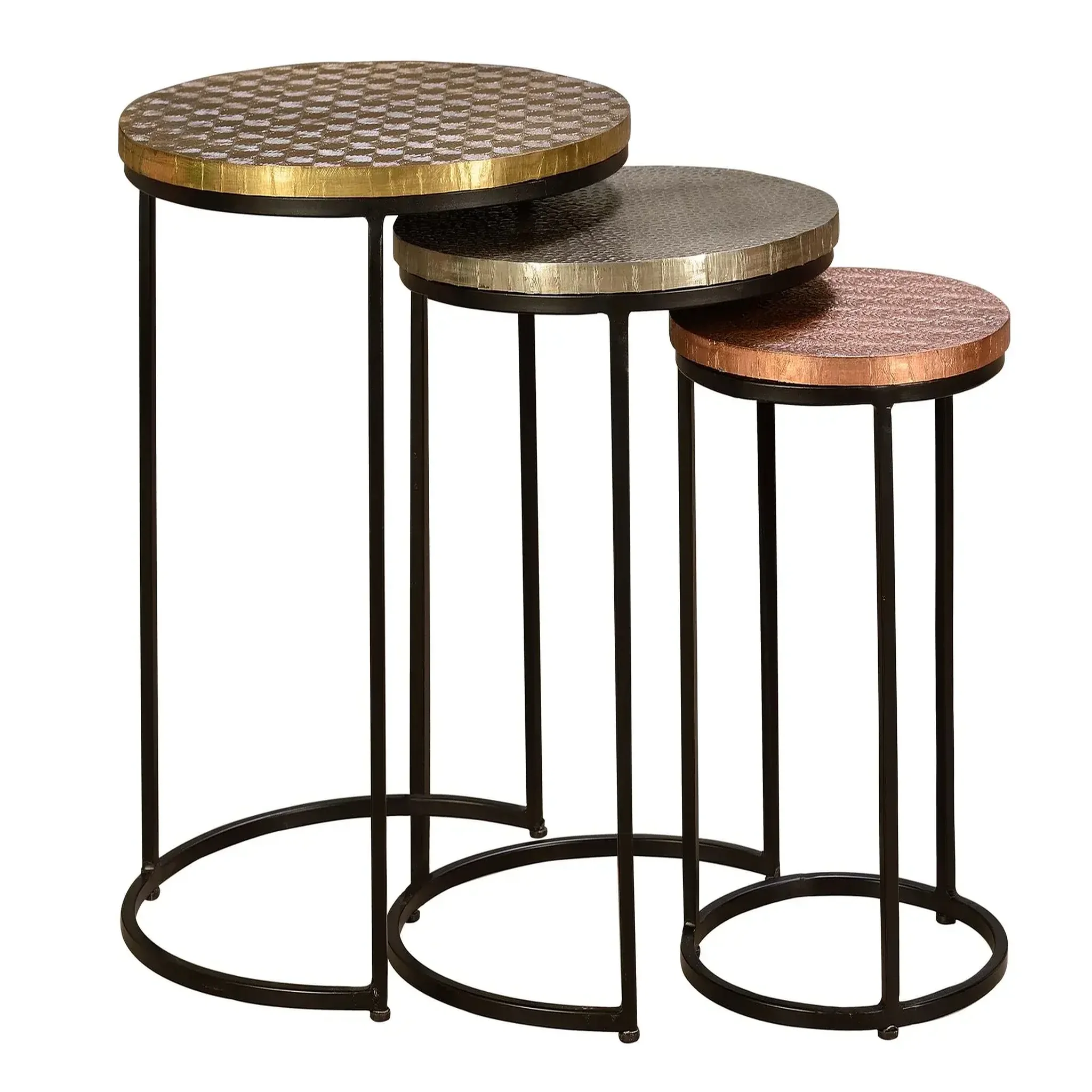 GINER Y COLOMER SL Lot de 3 tables basses de métal grand 45 cm, moyenne 38 cm, petite 28 cm style industriel