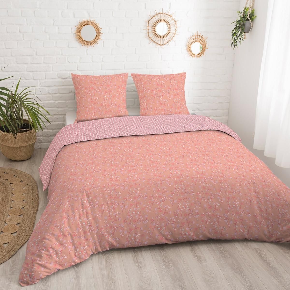 FUTURE HOME Parure de lit 2 personnes fleurie réversible 260x240cm