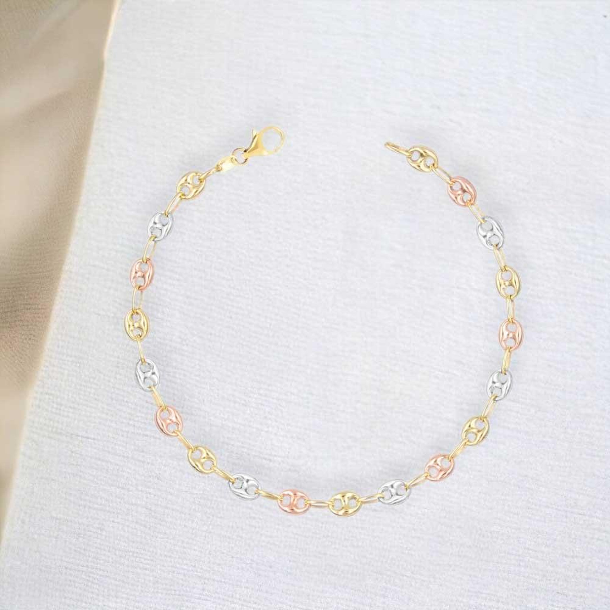 Voir la diapositive 3 : L'ATELIER D'AZUR Bracelet 3 Ors - Tricolore Jaune Blanc Rose - Grain de Café - Femme