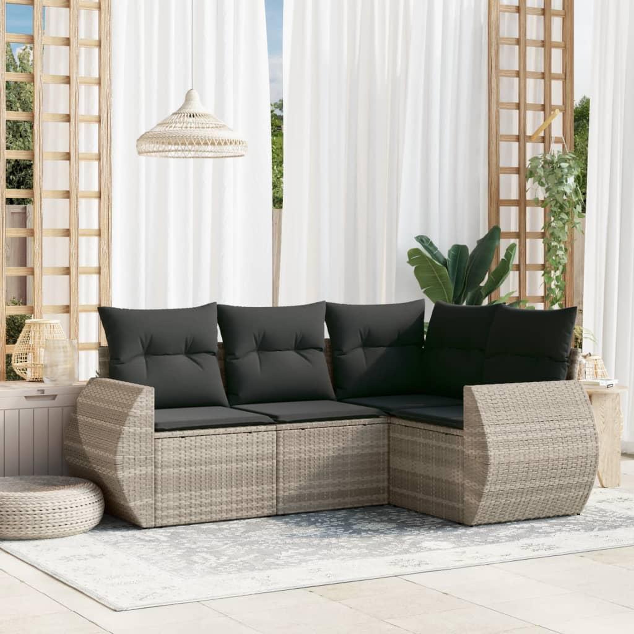 VIDAXL Salon de jardin 4 pcs avec coussins gris clair resine tressee