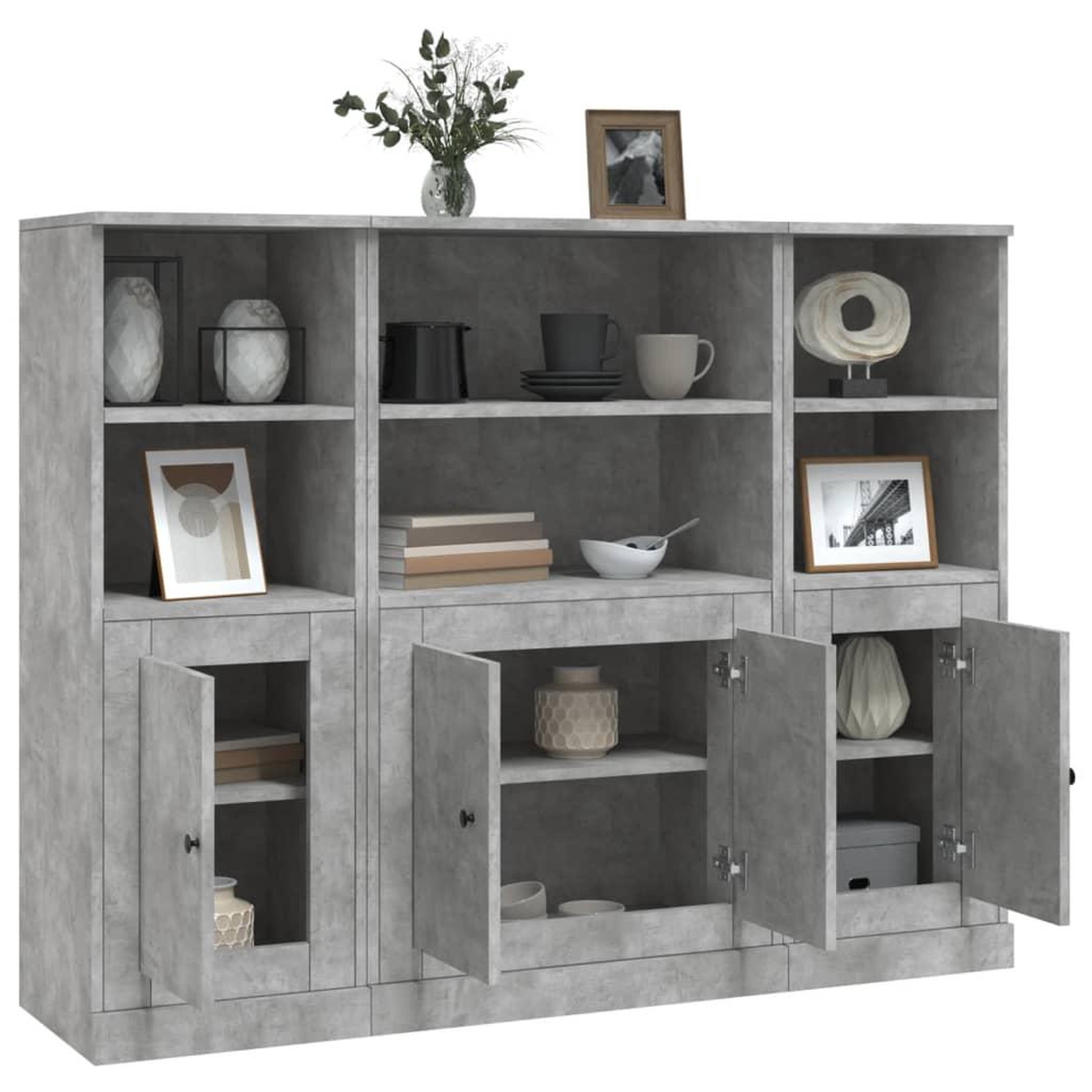 Voir la diapositive 4 : VIDAXL Buffets 3 pcs gris beton bois d'ingenierie