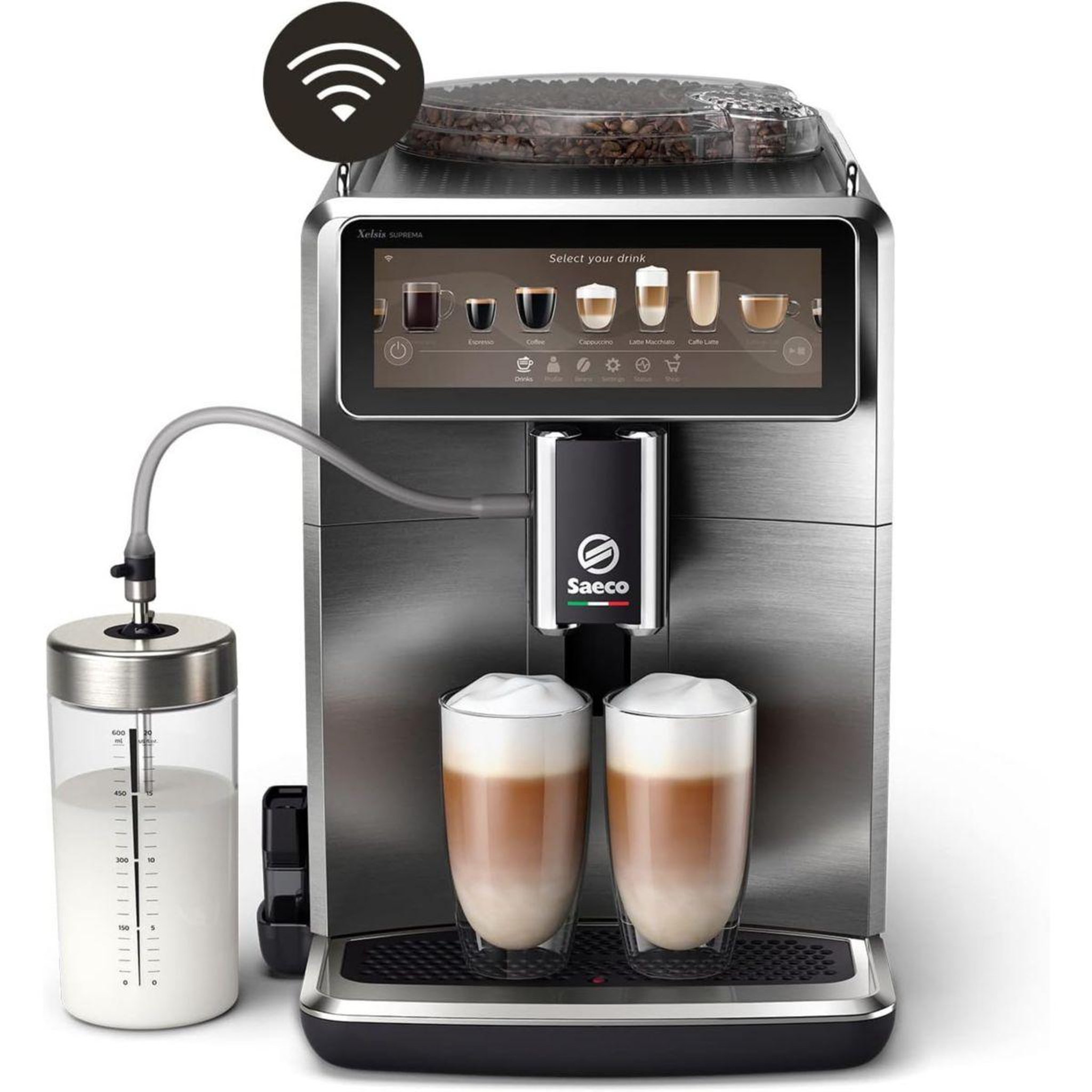 Voir la diapositive 2 : SAECO Expresso broyeur sm8889 cafetière à grain xelsis supréma en métal, connectée, avec carafe à lait