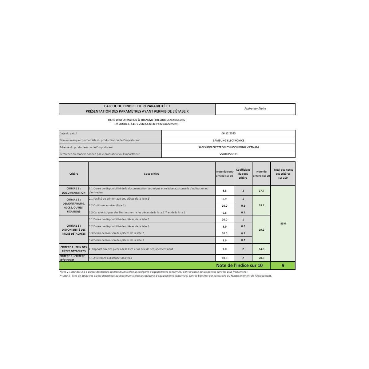 Samsung Aspirateur balai rechargeable 21.6v - VS20B75BGR1