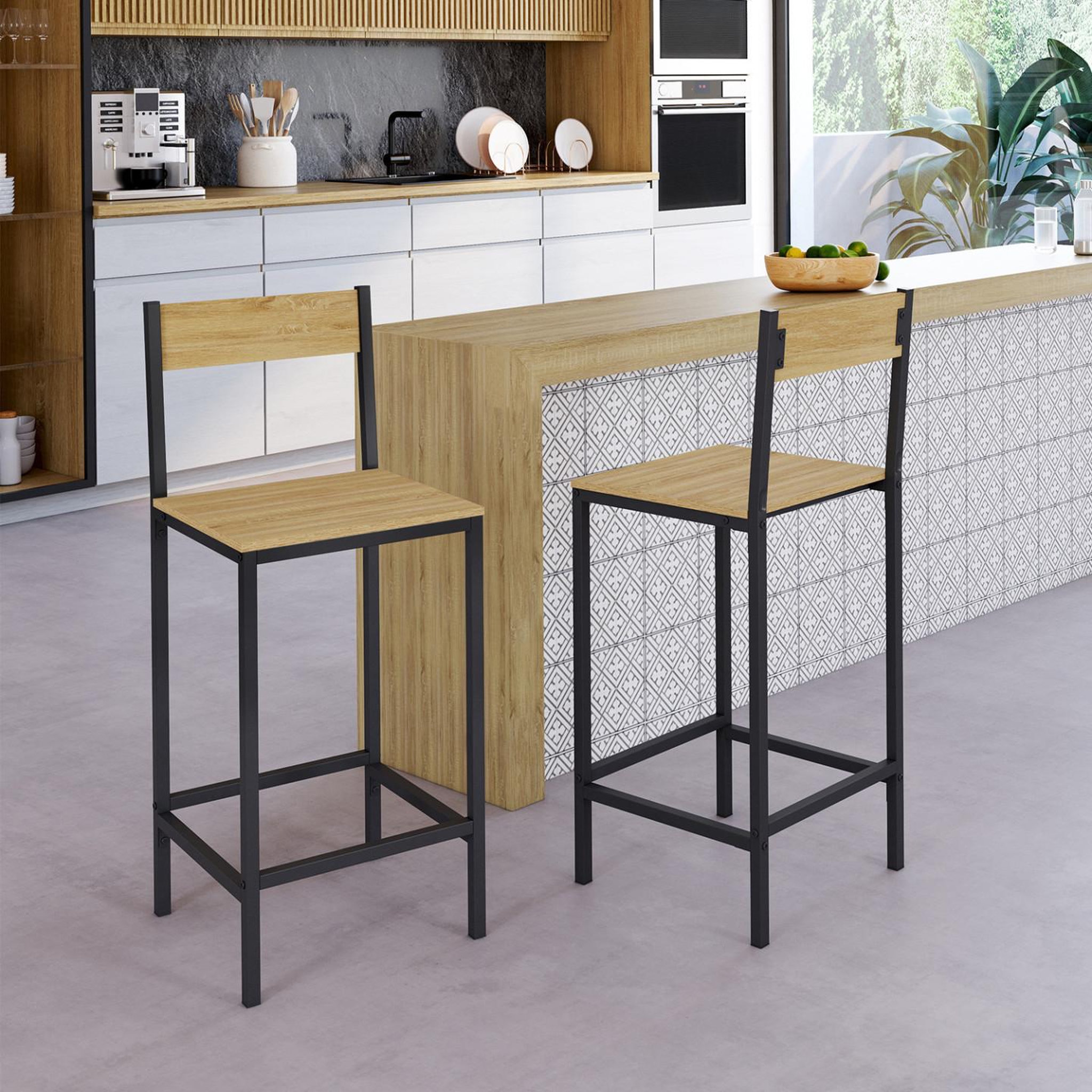 Voir la diapositive 2 : ID MARKET Lot de 2 tabourets de bar detroit avec dossier chaise de cuisine design industriel