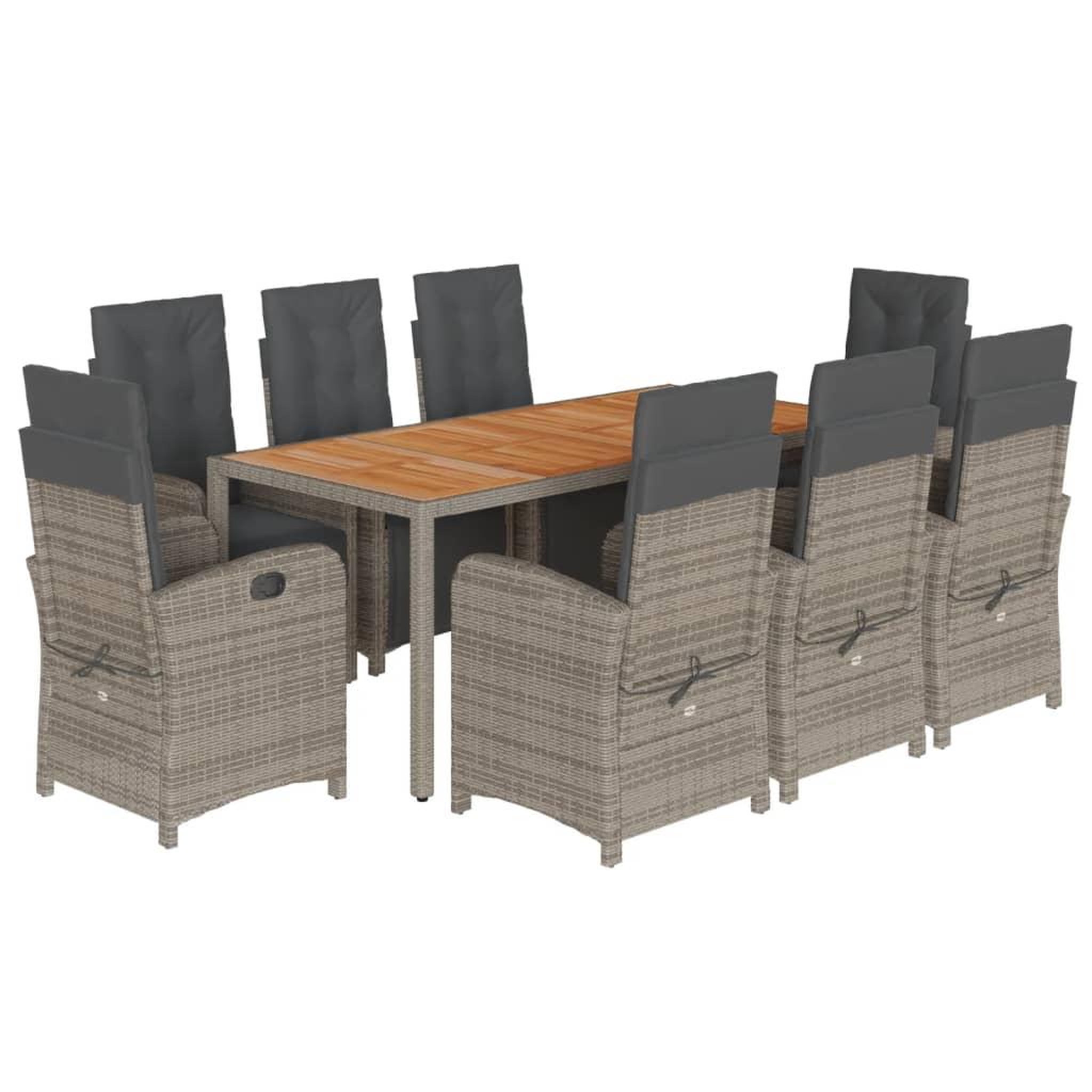 Voir la diapositive 2 : VIDAXL Ensemble a manger de jardin 9 pcs coussins gris resine tressee