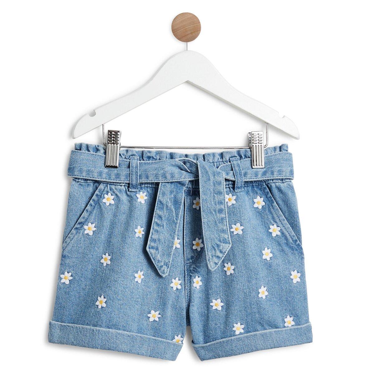 INEXTENSO Short en jean fille ceintur avec motifs marguerite
