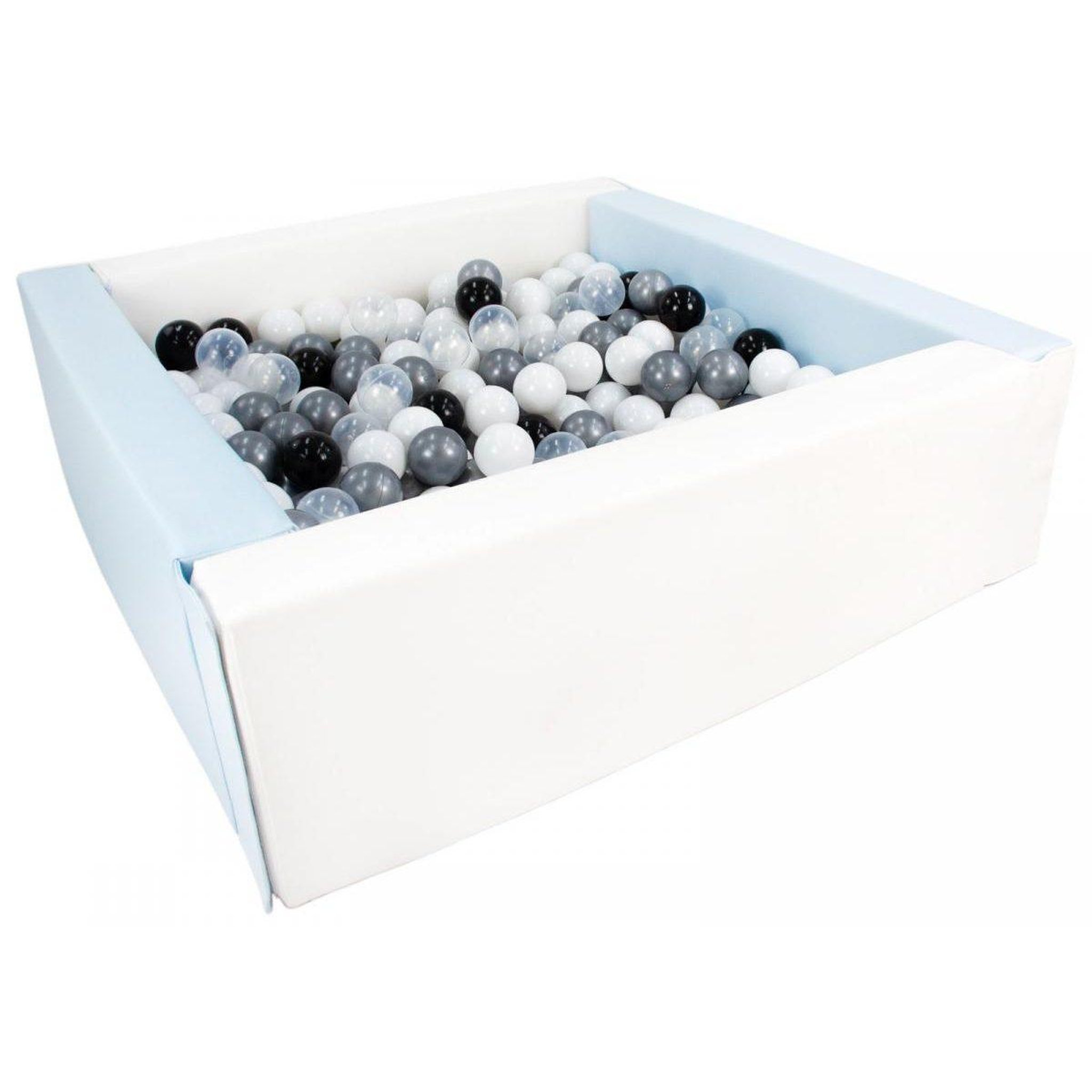 VELINDA Piscine à balles carrée avec 300 balles - blanc, bleu (pastel)/noir, blanc, transparent, argent