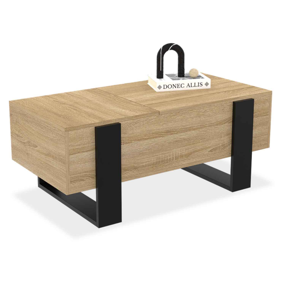 ID MARKET Table basse 2 plateaux relevables PHOENIX bois noir et façon hêtre