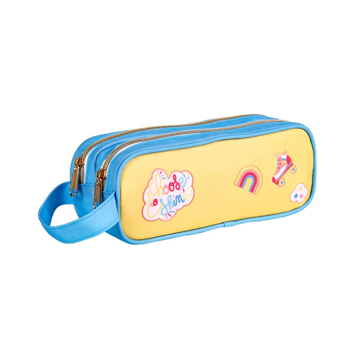 AUCHAN Trousse 2 compartiments bleu et jaune RAINBOW ROLL