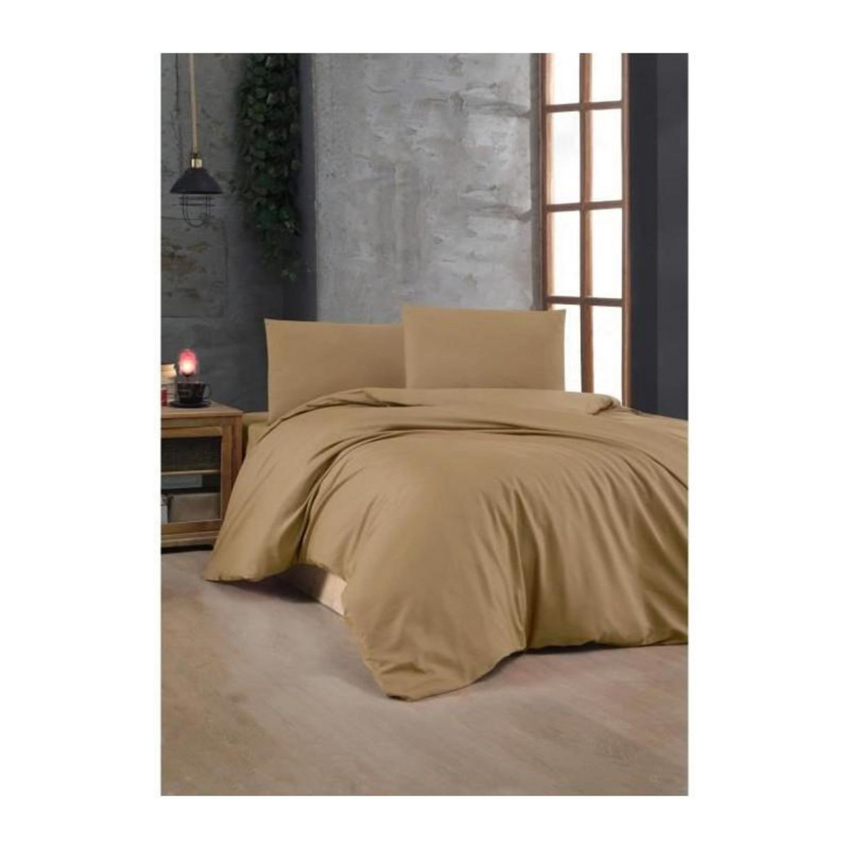 GENERIQUE Parure de lit - 1 housse de couette 220 x 240 cm + 2 taies d'oreiller 60 x 60 cm - 100% coton renforcé - Marron