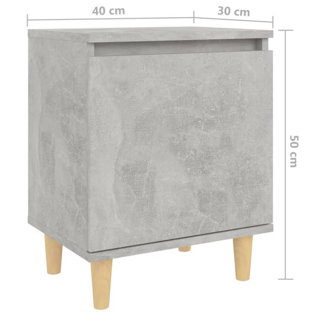 VIDAXL Table de chevet avec pieds en bois Gris beton 40x30x50 cm