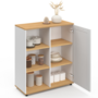 Voir la diapositive 4 : ID MARKET Buffet d'appoint 70 cm VITO 3 étagères et placard blanc et plateau bois