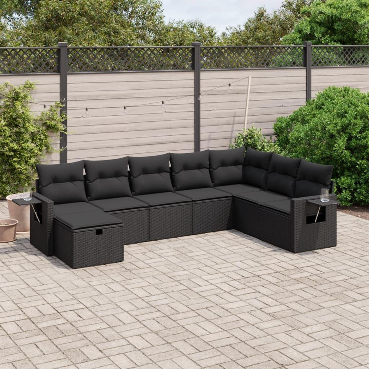 VIDAXL Salon de jardin 8 pcs avec coussins noir resine tressee
