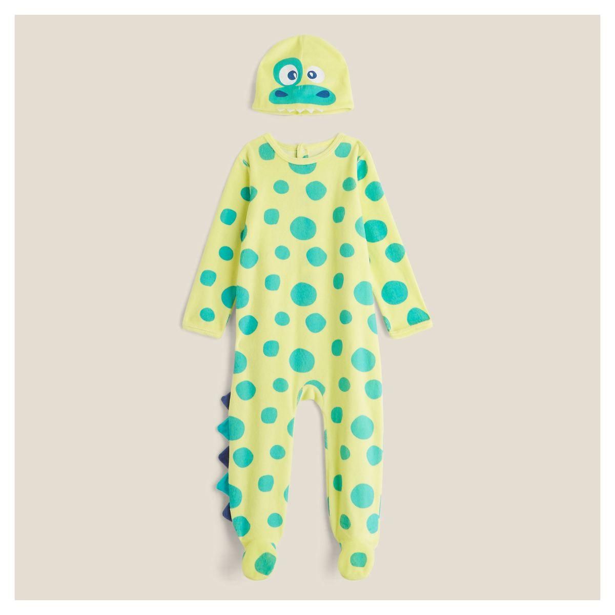 IN EXTENSO Dors bien velours déguisement Dino + bonnet bébé garçon