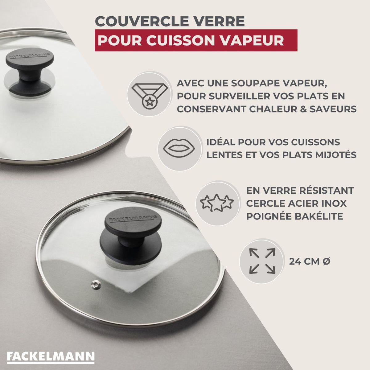 Fackelmann Couvercle de cuisson en verre 24 cm Fackelmann