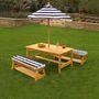 Voir la diapositive 2 : Kidkraft Table et bancs de jardin enfant - Rayé bleu et blanc - Coussins et parasol