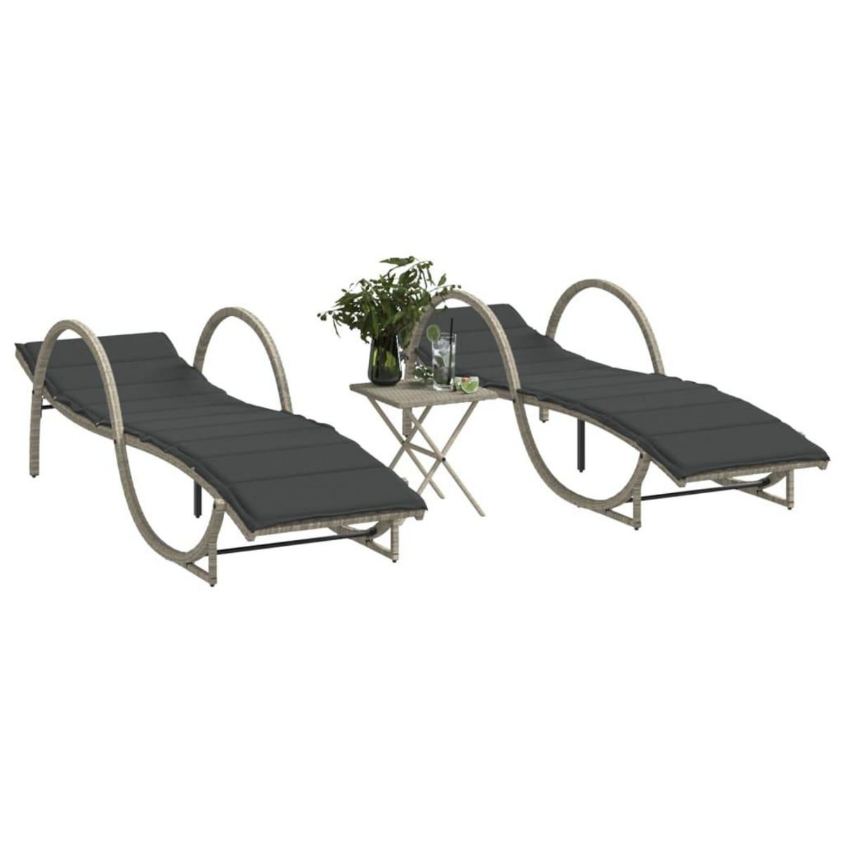 VIDAXL Chaises longues lot de 2 avec table gris clair resine tressee