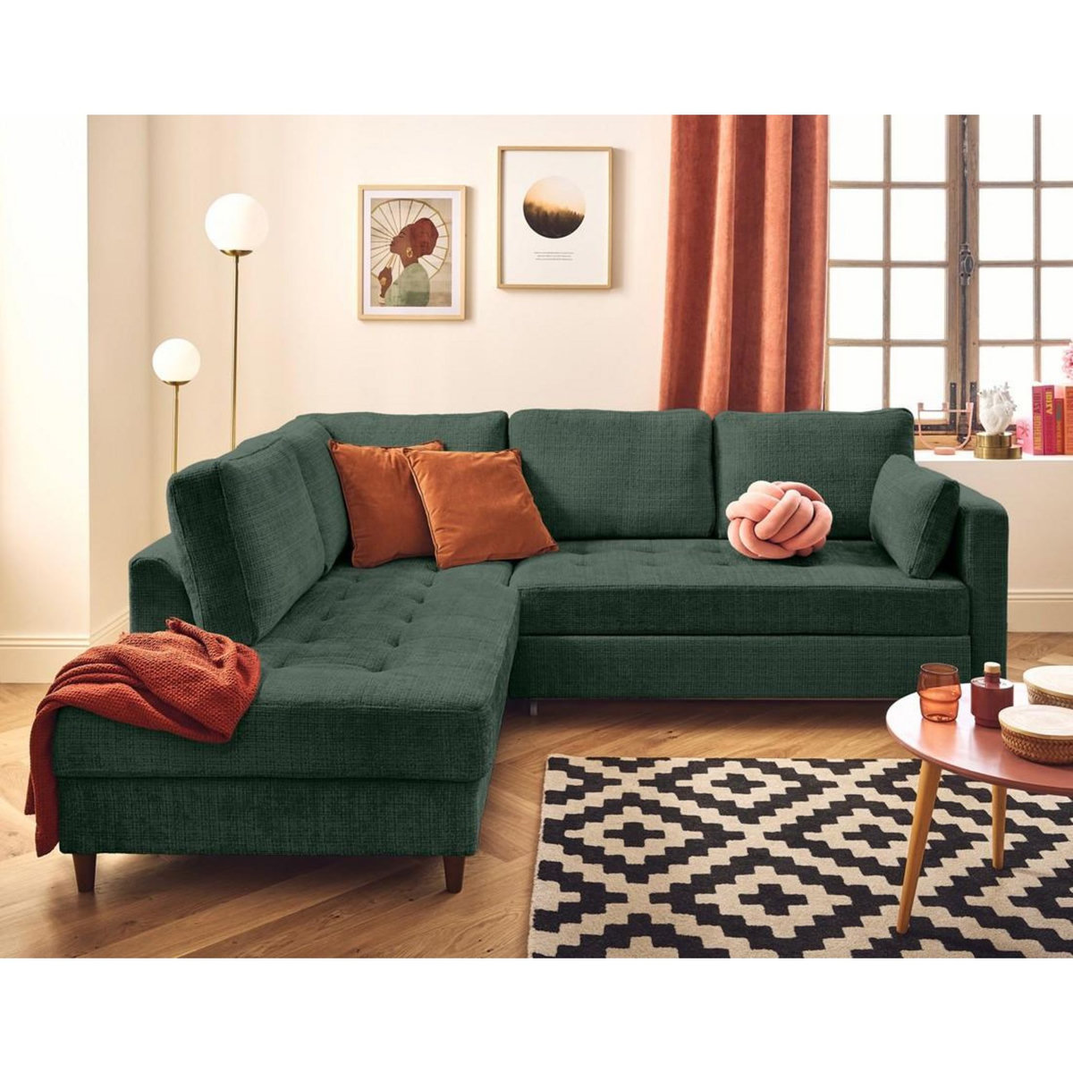 LISA DESIGN Anna - canapé d'angle gauche 5 places convertible en velours texturé