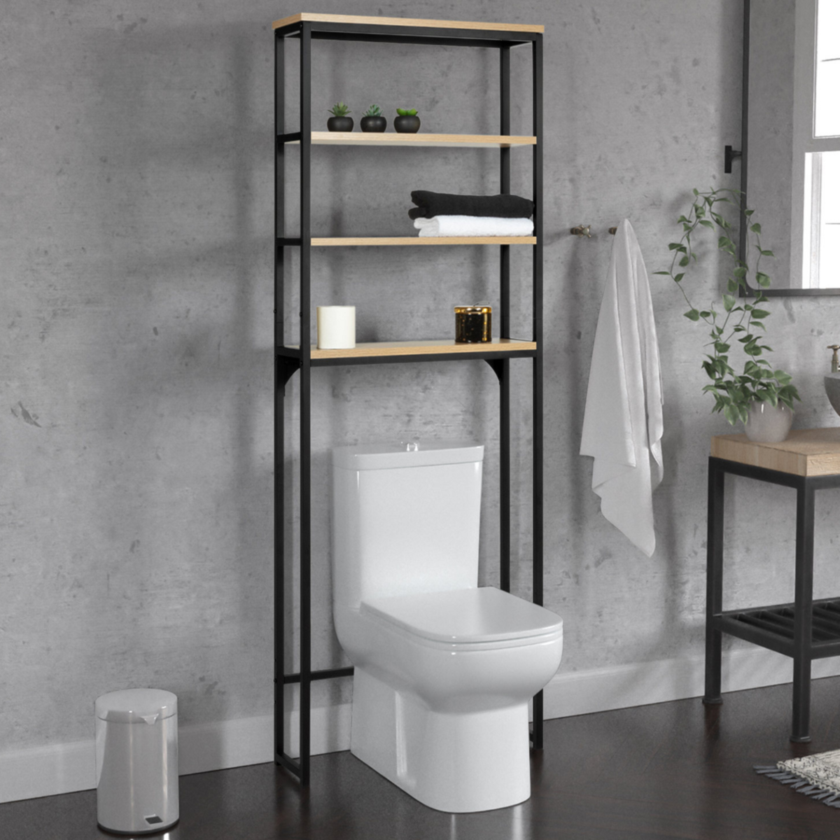 ID MARKET Meuble étagère dessus WC 4 étagères DETROIT design industriel