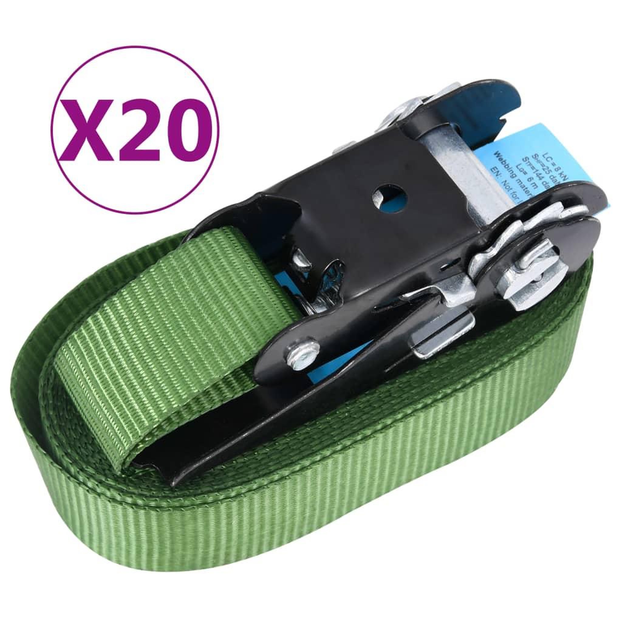 Voir la diapositive 2 : VIDAXL Sangles d'arrimage a cliquet 20 pcs 800 daN 6 m Vert