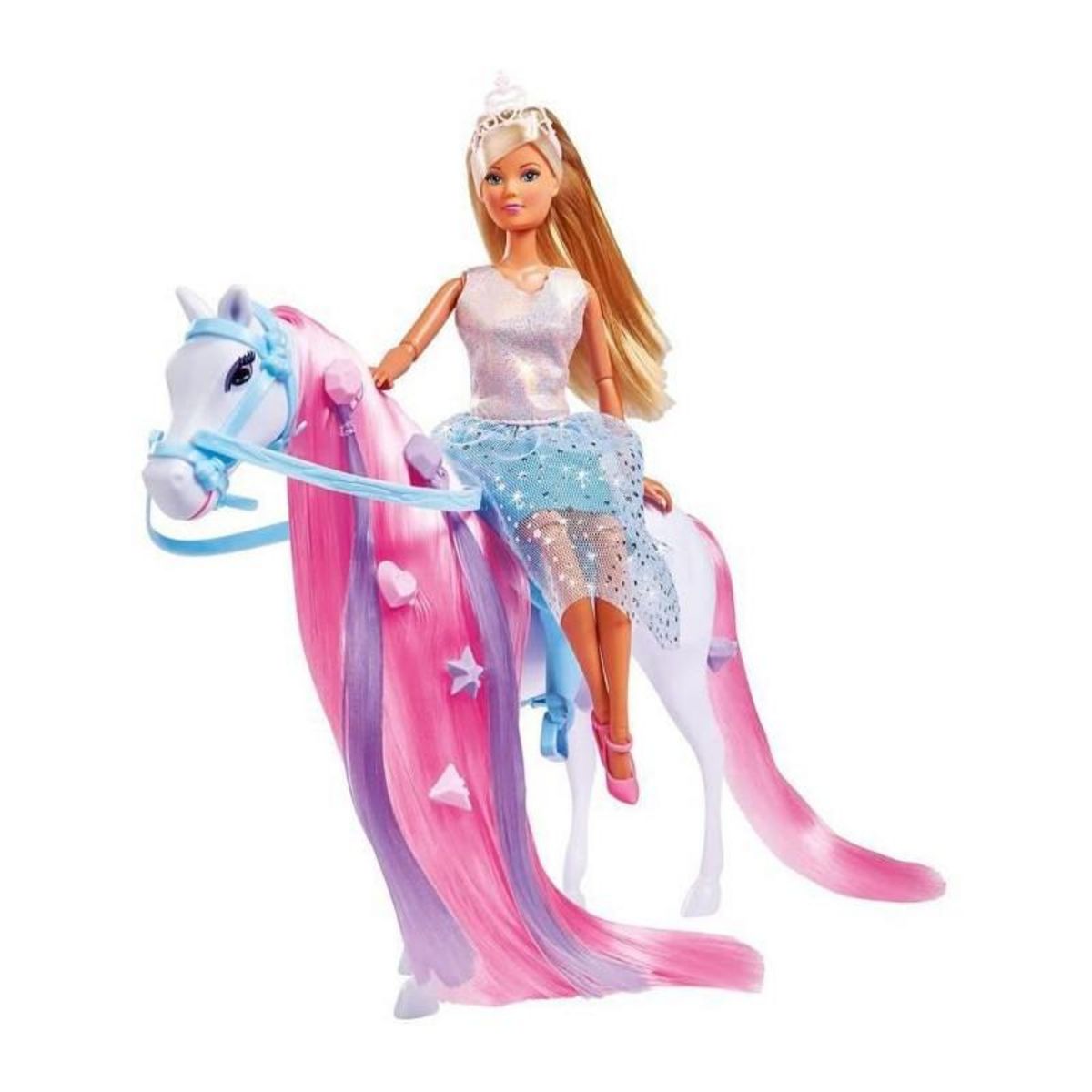 SIMBA.DICKIE.GROUP Simba - Steffi Love Princesse et Cheval - Poupee Mannequin 29cm - Robe + Tiare - Accessoires de Coiffure inclu