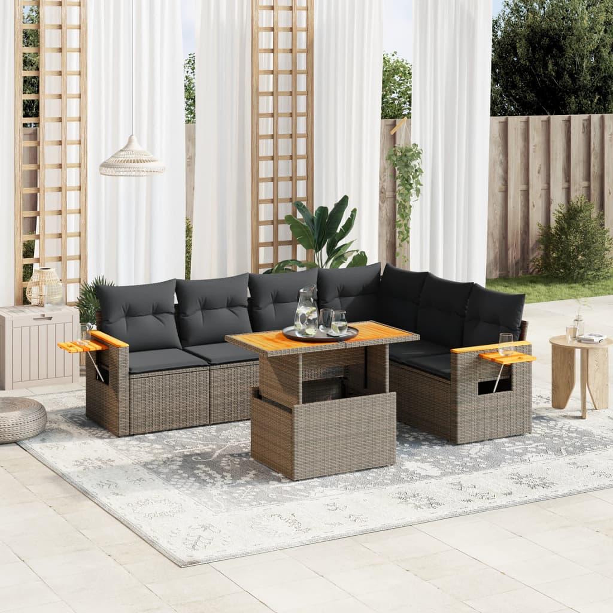 VIDAXL Salon de jardin avec coussins 7 pcs gris resine tressee